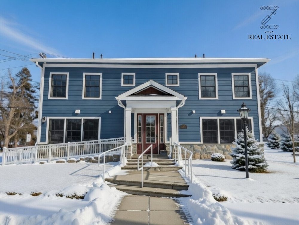 Blue multifamily building at 375 Blumel Road